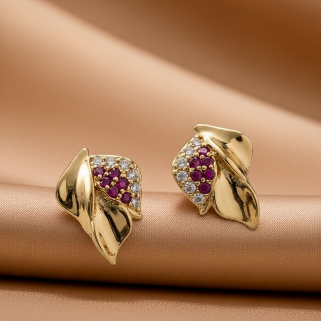 Dazzling Ruby Leaf Studs