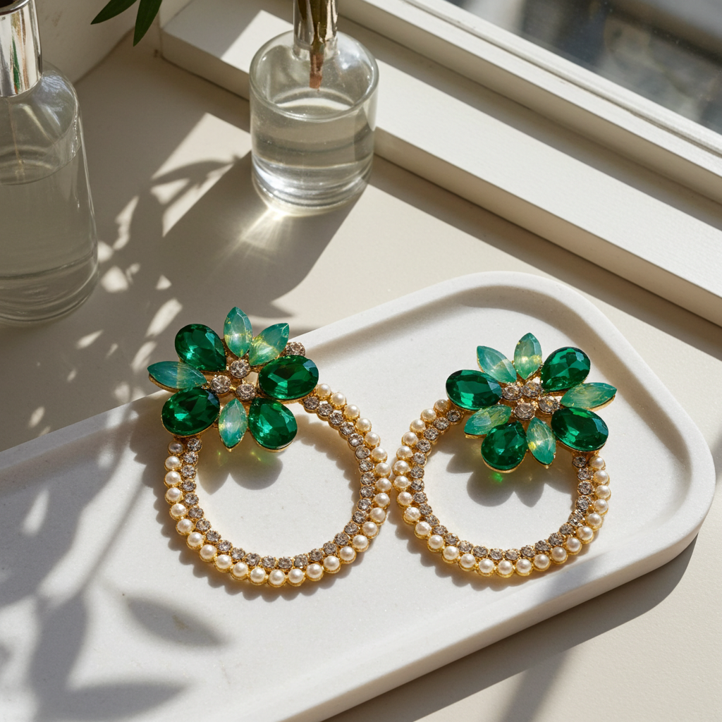 Emerald Floral Earrings