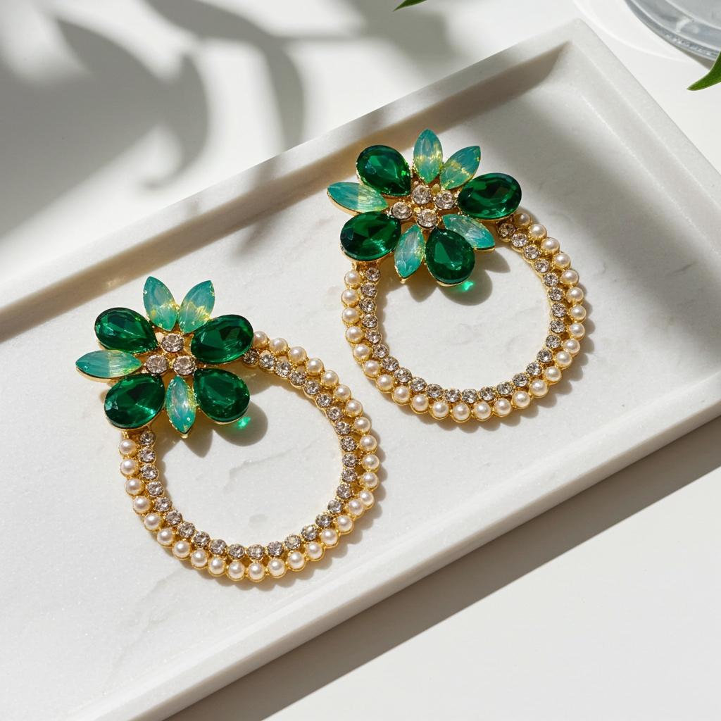 Emerald Floral Earrings