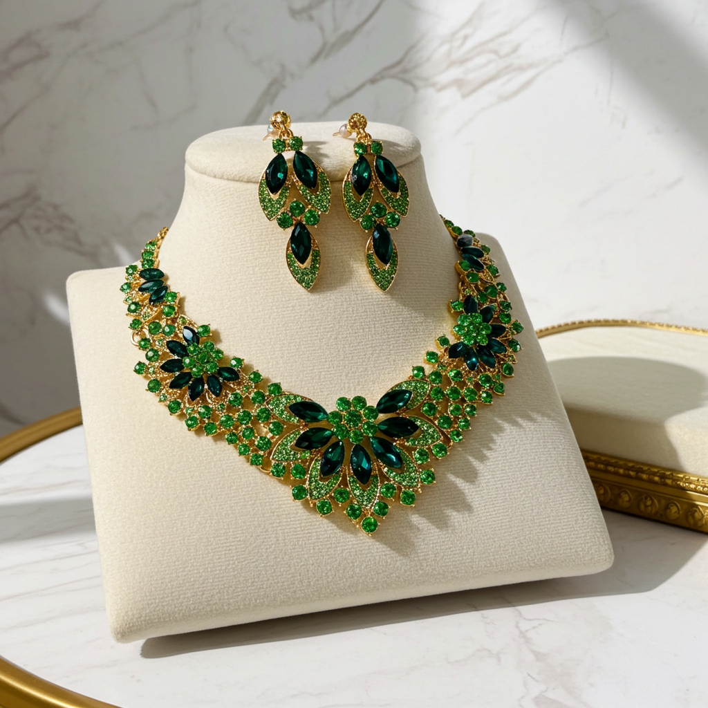 Emerald Rhinestone Statement Set