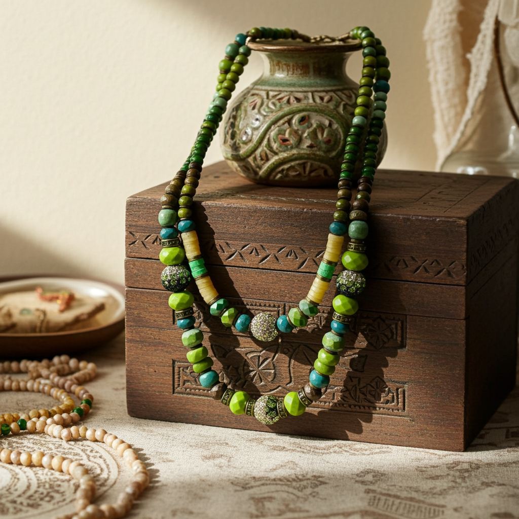 Green Beaded Layered Necklace