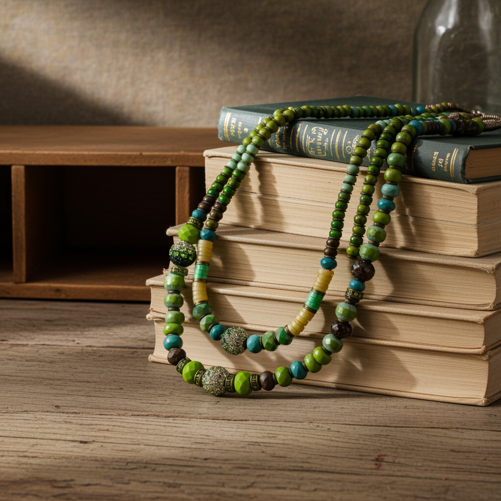 Green Beaded Layered Necklace