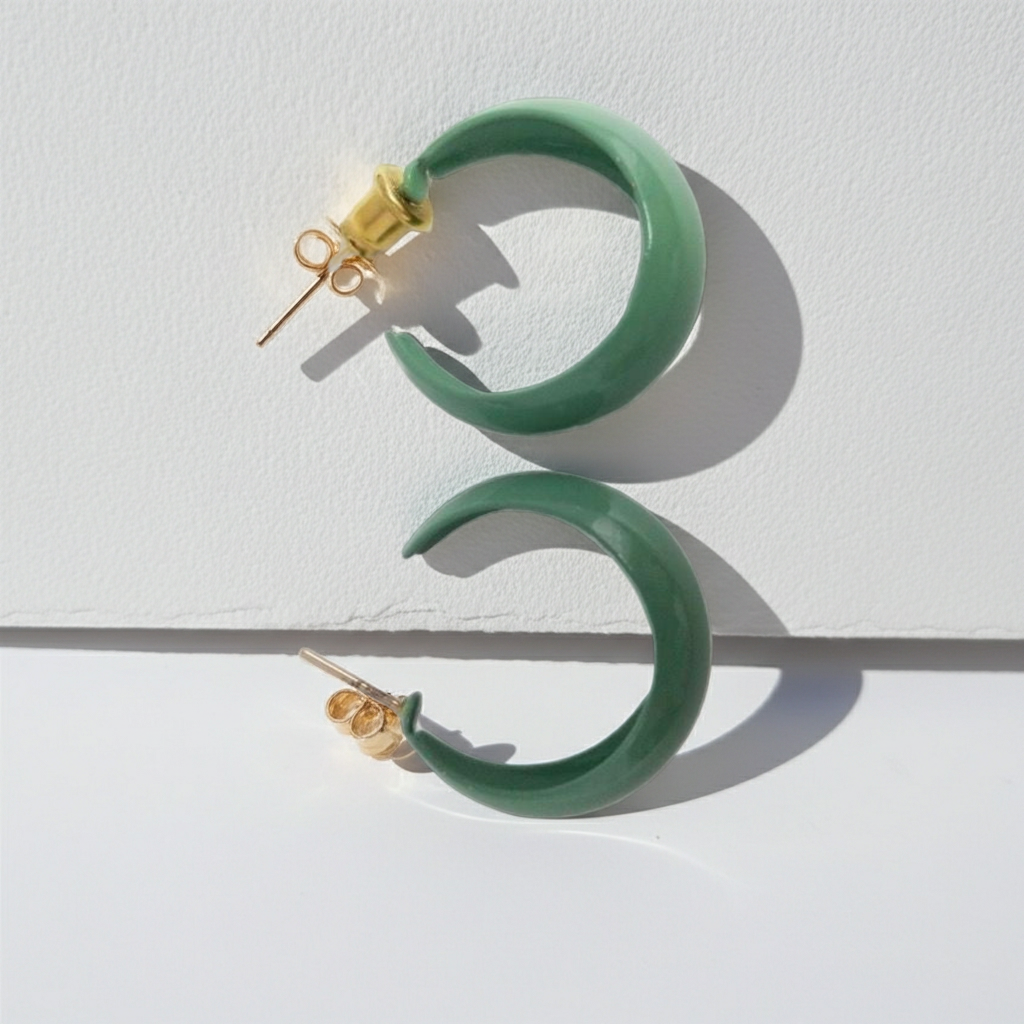 Green Enamel Hoop Earrings