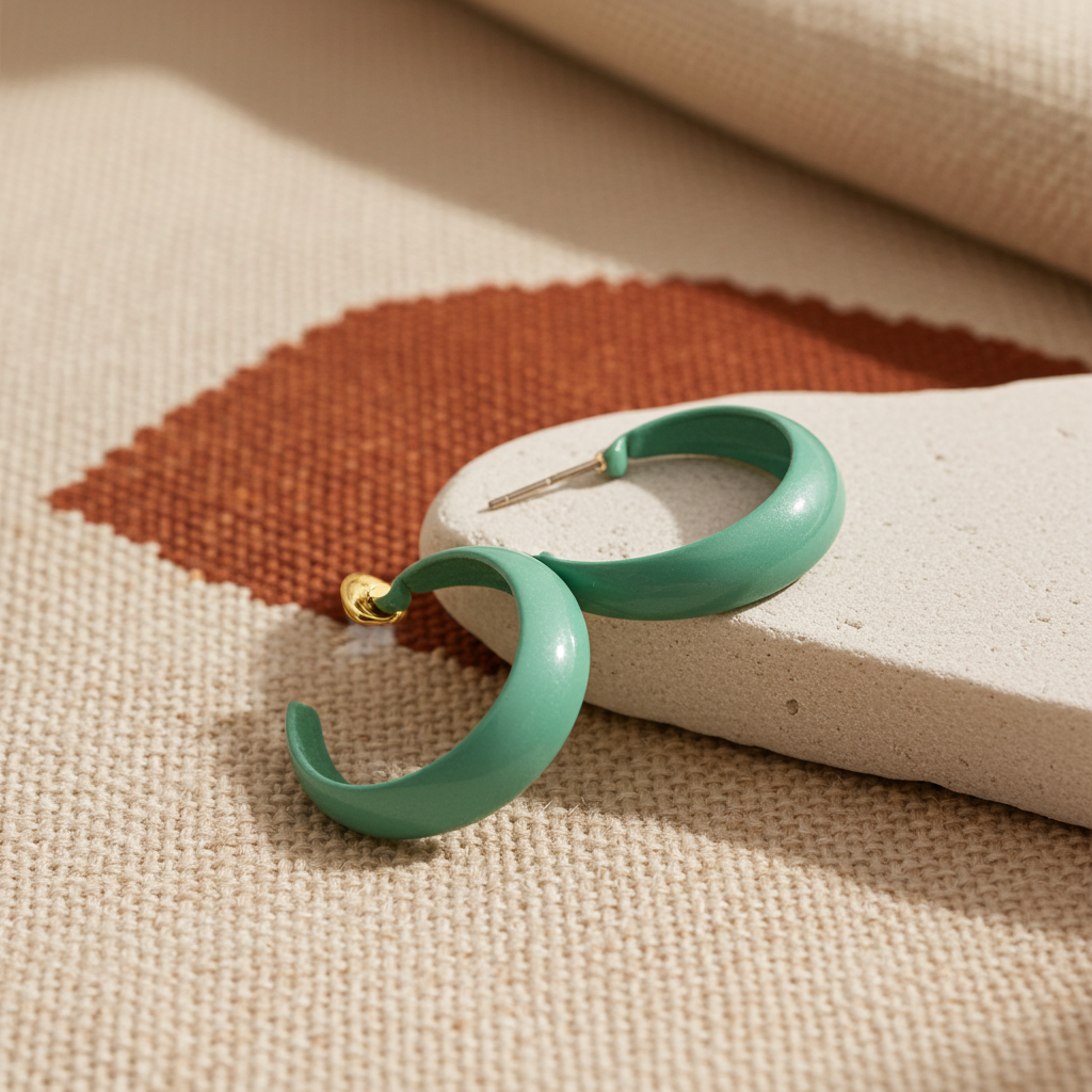 Green Enamel Hoop Earrings