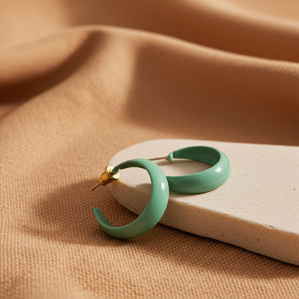 Green Enamel Hoop Earrings