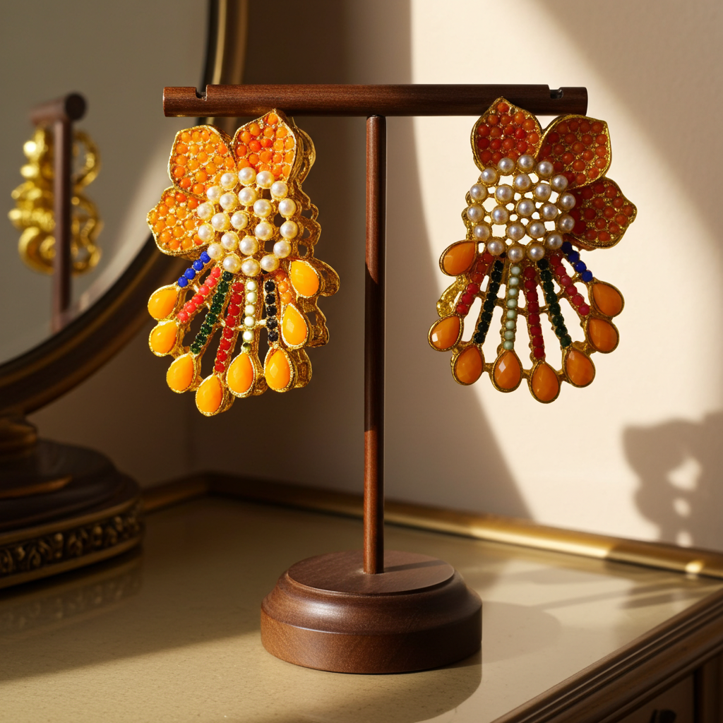 Nauratan Earrings (Orange)