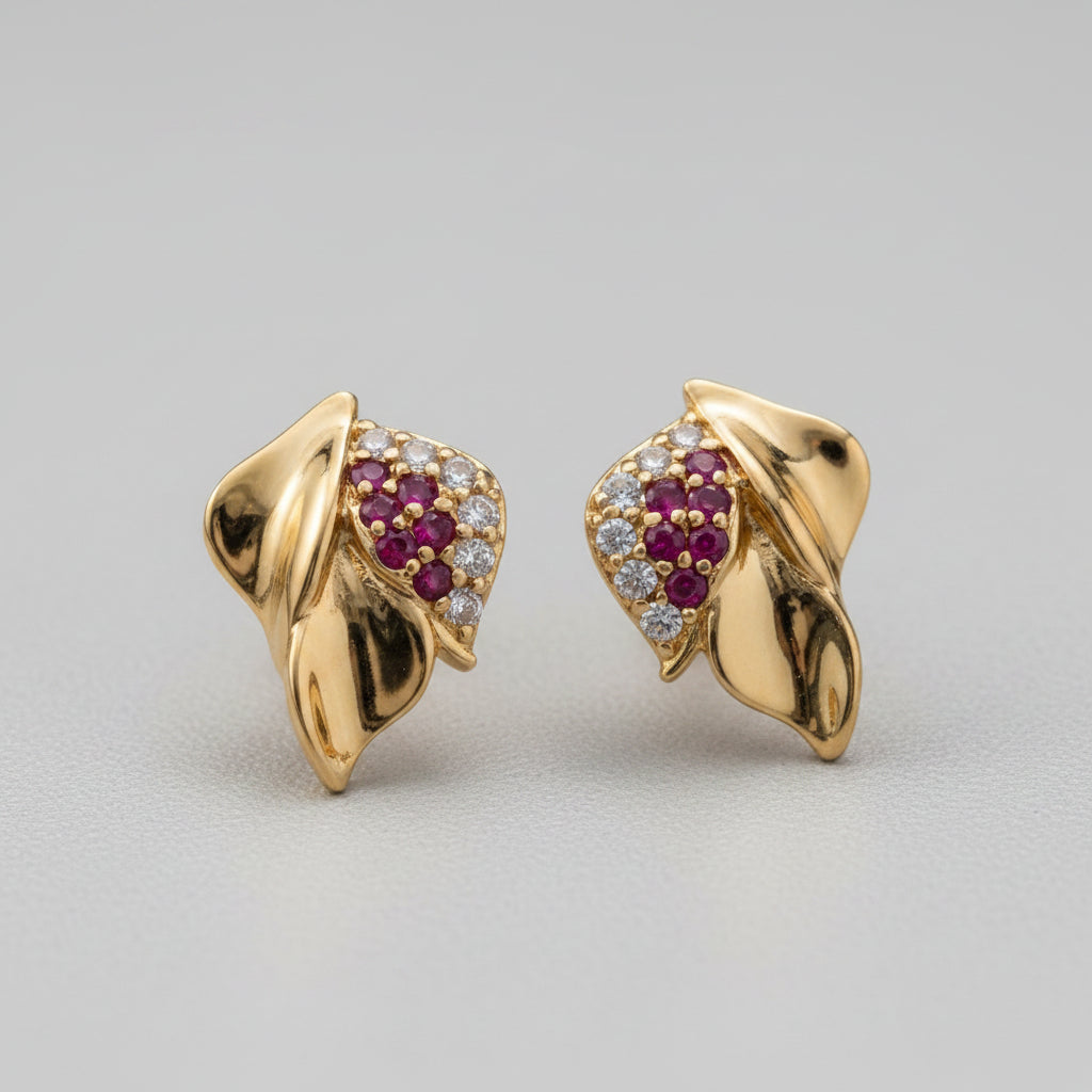 Dazzling Ruby Leaf Studs Dreamy Designs