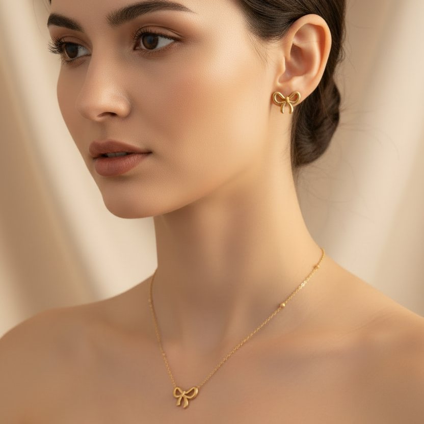 Stainless Steel Bow Necklace Set Dreamy Designs