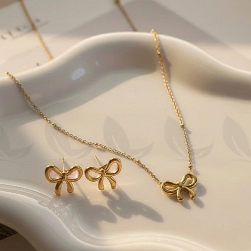 Stainless Steel Bow Necklace Set Dreamy Designs