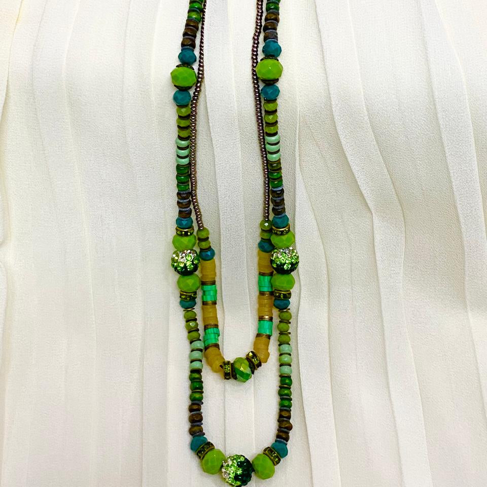 Green Beaded Layered Necklace Dreamy Designs
