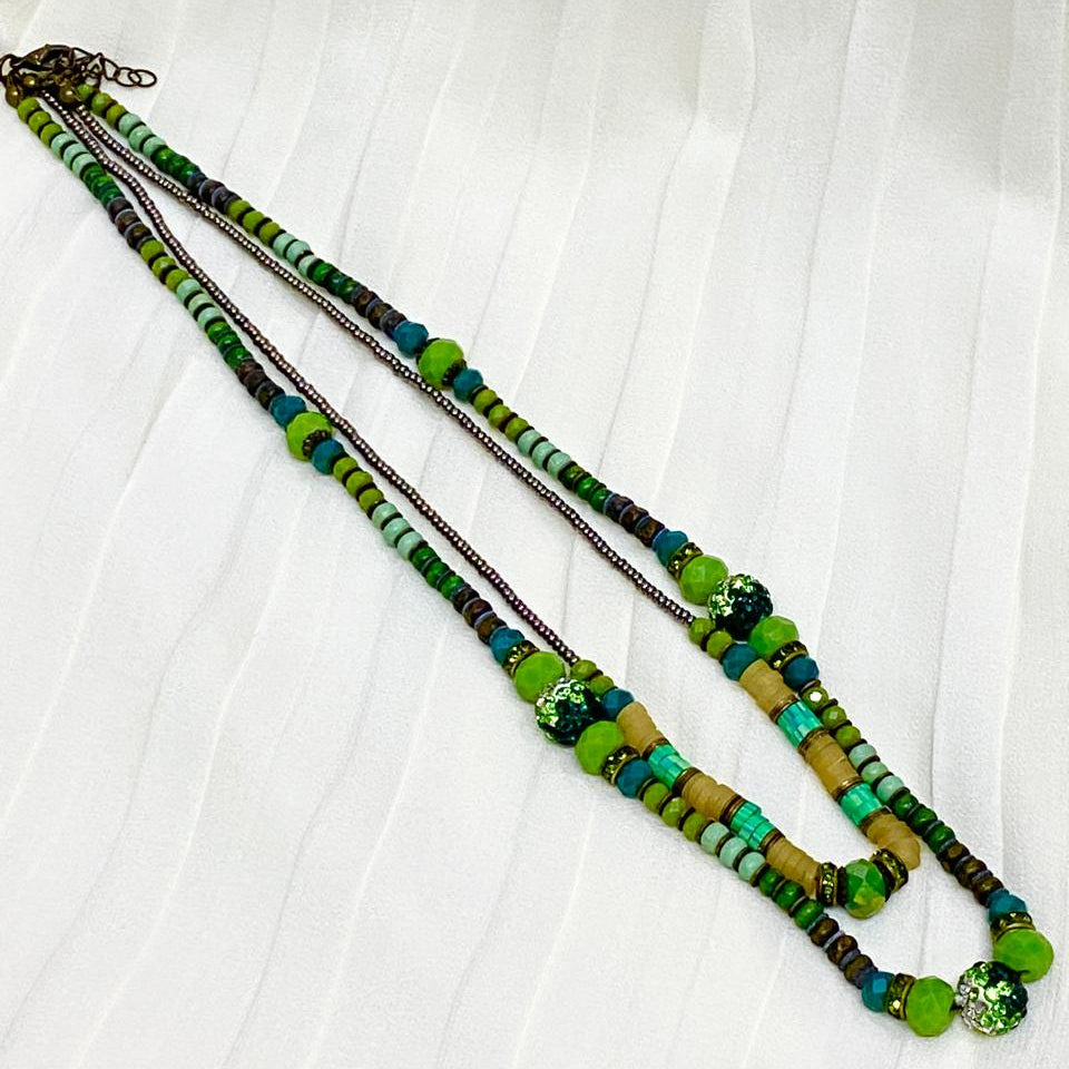 Green Beaded Layered Necklace Dreamy Designs