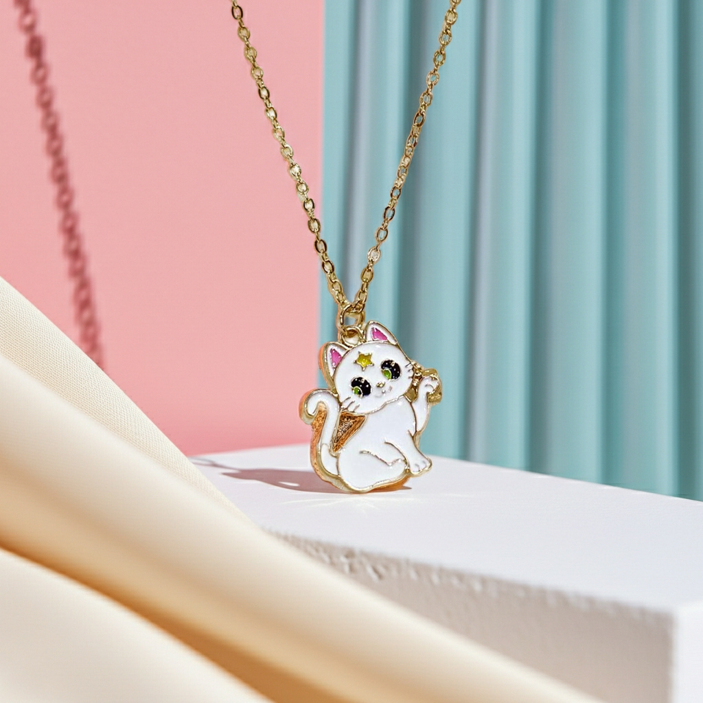 White Kitty Necklace