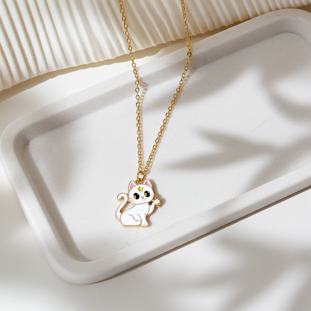 White Kitty Necklace